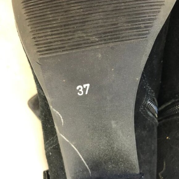 Black Suede Heeled Booties With Brown Strap and Buckle Size 37 (US 7) - Picture 10 of 13